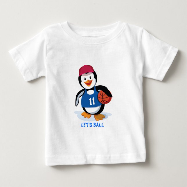 Camiseta Para Bebê Pinguim bonito do basquetebol (Frente)
