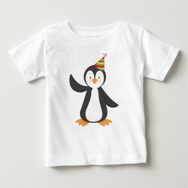 Camiseta Para Bebê Pinguim Bonito, Pinguim Bebê, Pinguim Com Chapéu D (Frente)