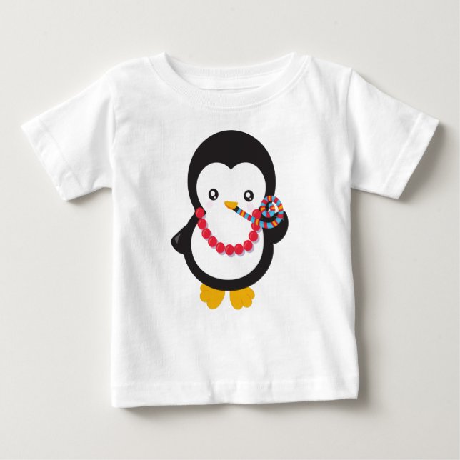Camiseta Para Bebê Pinguim Bonito, Pinguim Pequeno, Assobio Do Partid (Frente)