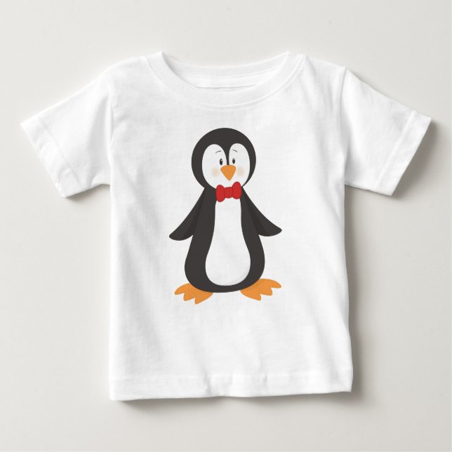 Camiseta Para Bebê Pinguim Bonito, Pinguim Pequeno, Pinguim Com Arco (Frente)