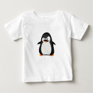 Camiseta Para Bebê Pinguim branco preto bonito e bigode engraçado