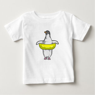 Camiseta Para Bebê Pinguim com anel de Natação