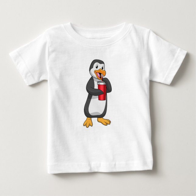 Camiseta Para Bebê Pinguim com Bebendo com palha (Frente)