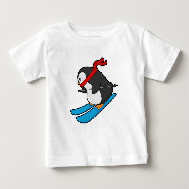Camiseta Para Bebê Pinguim com esqui (Frente)