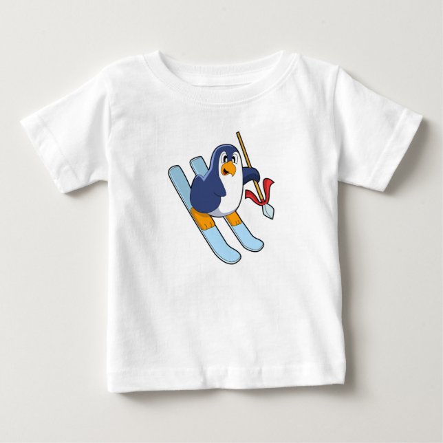 Camiseta Para Bebê Pinguim com esqui (Frente)