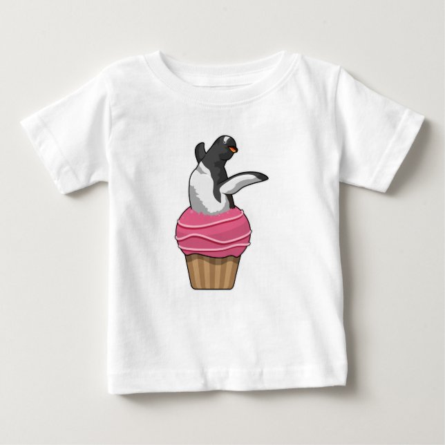 Camiseta Para Bebê Pinguim com Muffin (Frente)