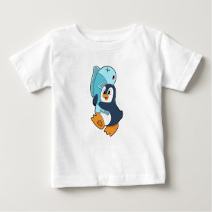 Camiseta Para Bebê Pinguim com Peixe