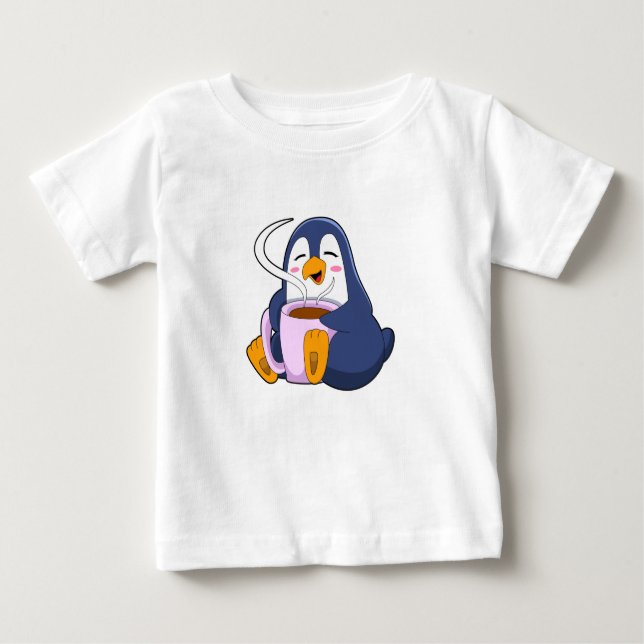 Camiseta Para Bebê Pinguim com taça de café (Frente)