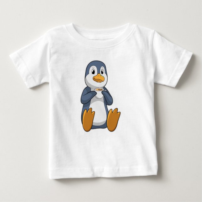 Camiseta Para Bebê Pinguim com Taça do Café (Frente)