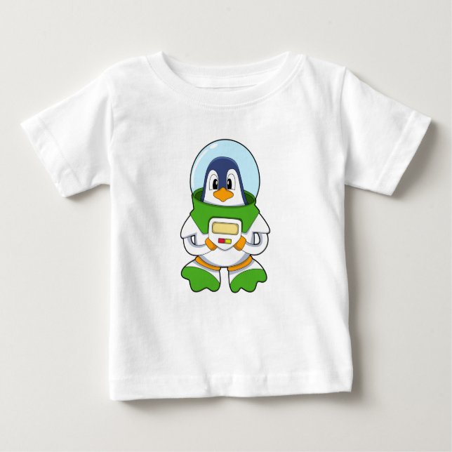 Camiseta Para Bebê Pinguim como astronauta com fantasia (Frente)