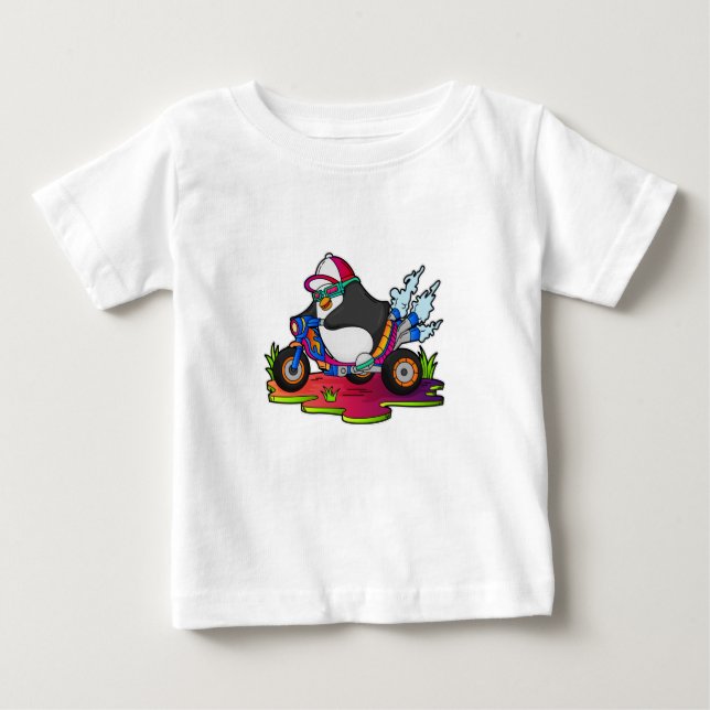 Camiseta Para Bebê Pinguim como Biker com motocicleta (Frente)