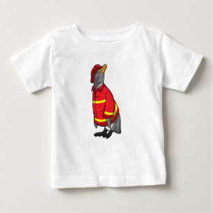 Camiseta Para Bebê Pinguim como Bombeiro com Capacete