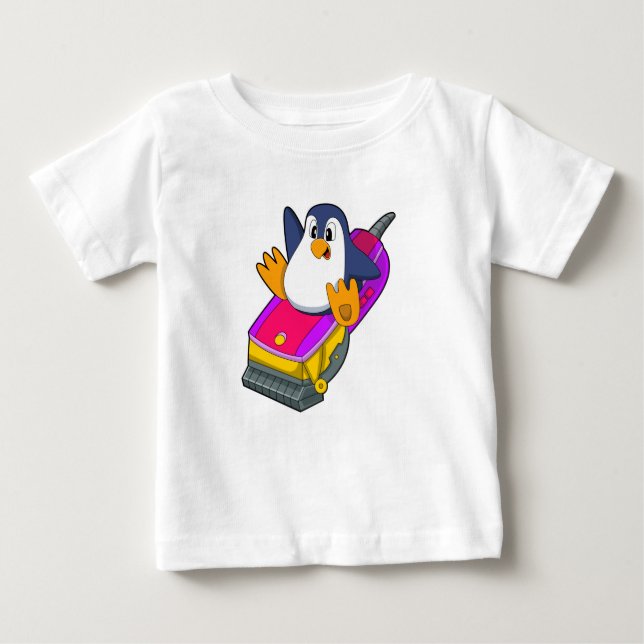 Camiseta Para Bebê Pinguim como cabeleireiro com Razor (Frente)