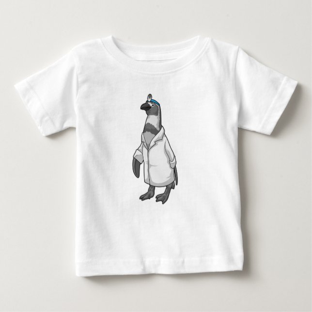 Camiseta Para Bebê Pinguim como médico com casaco de médico (Frente)