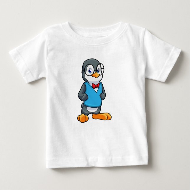 Camiseta Para Bebê Pinguim como Nerd de óculos (Frente)