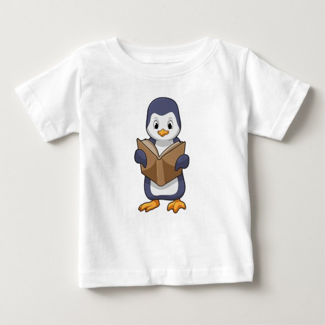 Camiseta Para Bebê Pinguim como Nerd do Livro (Frente)