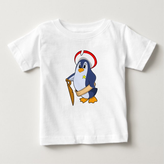 Camiseta Para Bebê Pinguim como Pirata com Chapéu (Frente)