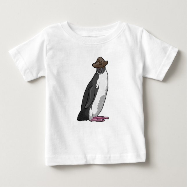 Camiseta Para Bebê Pinguim como Pirata com Chapéu (Frente)