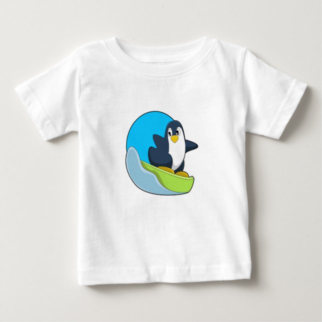 Camiseta Para Bebê Pinguim como Snowboarder com Sonowboard.PNG (Frente)
