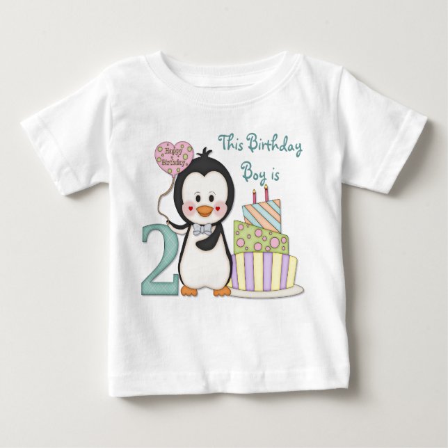 Camiseta Para Bebê Pinguim Cutie - Menino Segundo Aniversário (Frente)