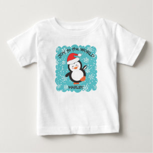 Camiseta Para Bebê Pinguim Dançante Alegria Flocos de Neve Natal