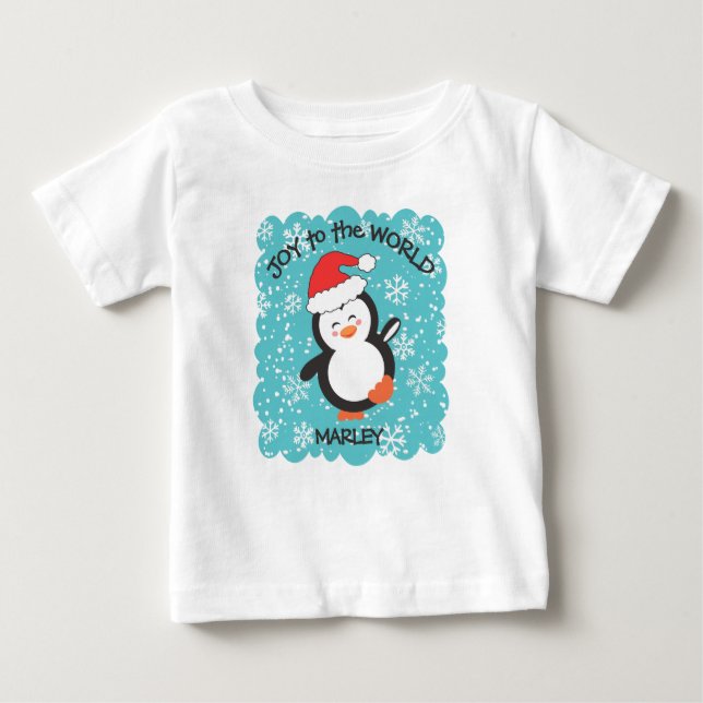 Camiseta Para Bebê Pinguim Dançante Alegria Flocos de Neve Natal (Frente)
