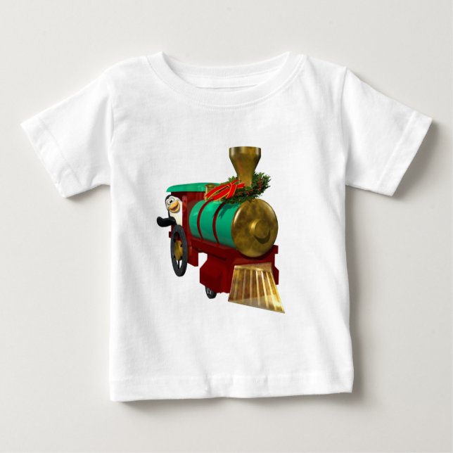 Camiseta Para Bebê Pinguim de Cartoon Bonito e Comboio de Natal (Frente)
