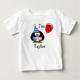 Camiseta Para Bebê Pinguim de festa de 3º aniversário engraçado e fof
