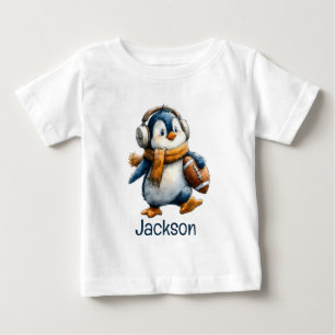 Camiseta Para Bebê Pinguim de Futebol de Inverno Personalizado para C