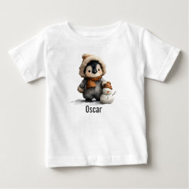 Camiseta Para Bebê Pinguim de Inverno com Desenho de Boneco de Neve