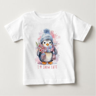 Camiseta Para Bebê Pinguim de Inverno em Aquarela Fofa