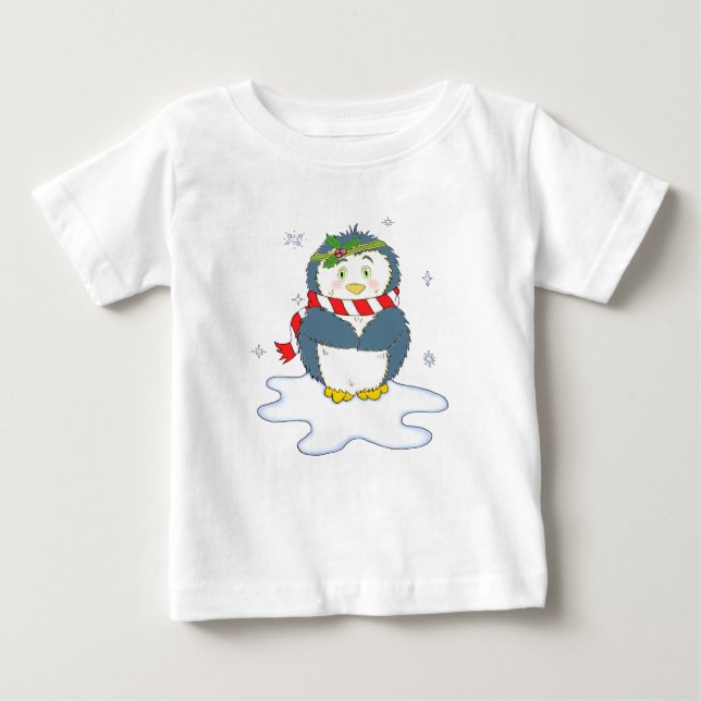 Camiseta Para Bebê Pinguim de Natal Adorável (Frente)