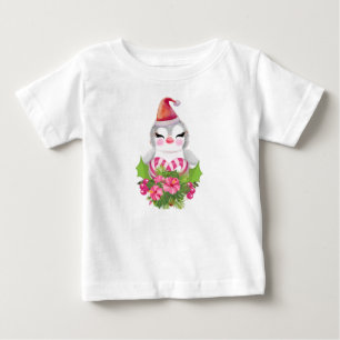Camiseta Para Bebê Pinguim de Natal bonito em Papai Noel