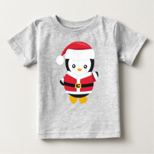 Camiseta Para Bebê Pinguim de Natal, Pinguim com Chapéu de Santa, Cin
