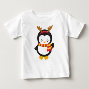 Camiseta Para Bebê Pinguim De Natal, Pinguim Com Scarf, Antlers
