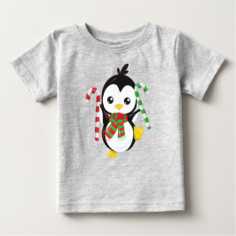 Camiseta Para Bebê Pinguim De Natal, Pinguim Com Scarf, Canela Doces