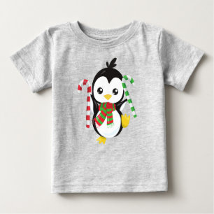 Camiseta Para Bebê Pinguim De Natal, Pinguim Com Scarf, Canela Doces