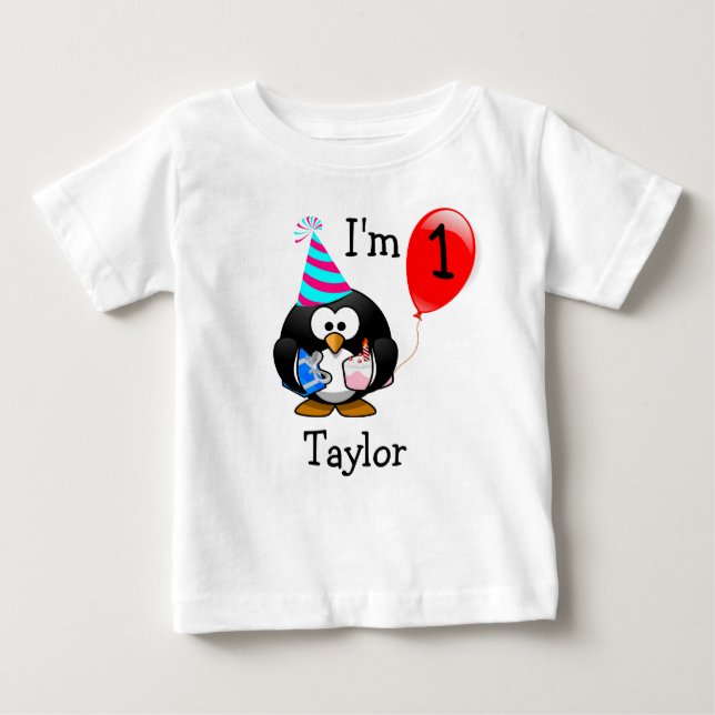 Camiseta Para Bebê Pinguim do Partido primeiro aniversario Engraçado  (Frente)