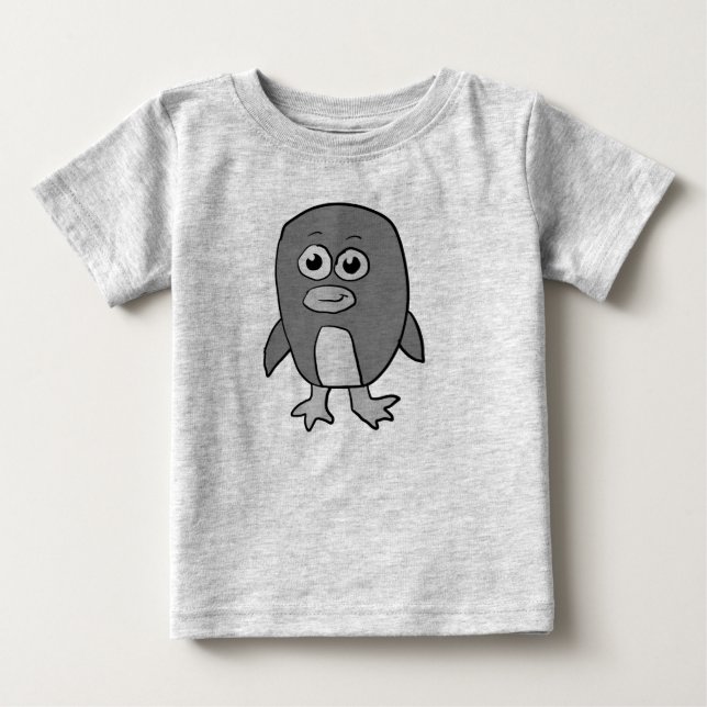 Camiseta Para Bebê Pinguim em Tons de Cinza (Frente)