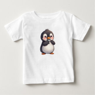 Camiseta Para Bebê Pinguim Fofo com Peixe