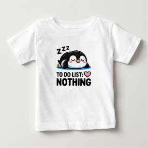 Camiseta Para Bebê pinguim fofo dormindo, lista de tarefas nada