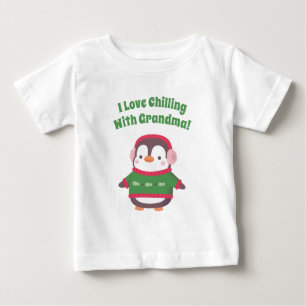 Camiseta Para Bebê Pinguim Fofo Eu Amo Relaxar Com a Vovó Engraçado