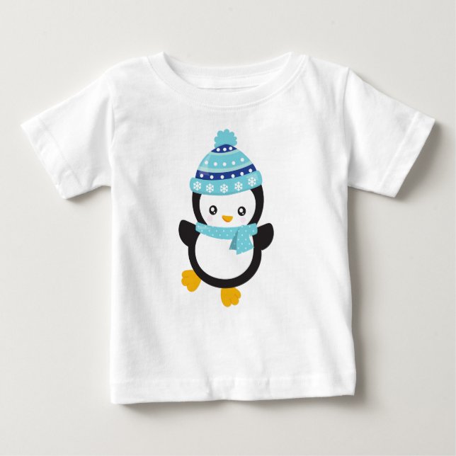Camiseta Para Bebê Pinguim Gato, Pinguim De Bebê, Pinguim Com Scarf (Frente)
