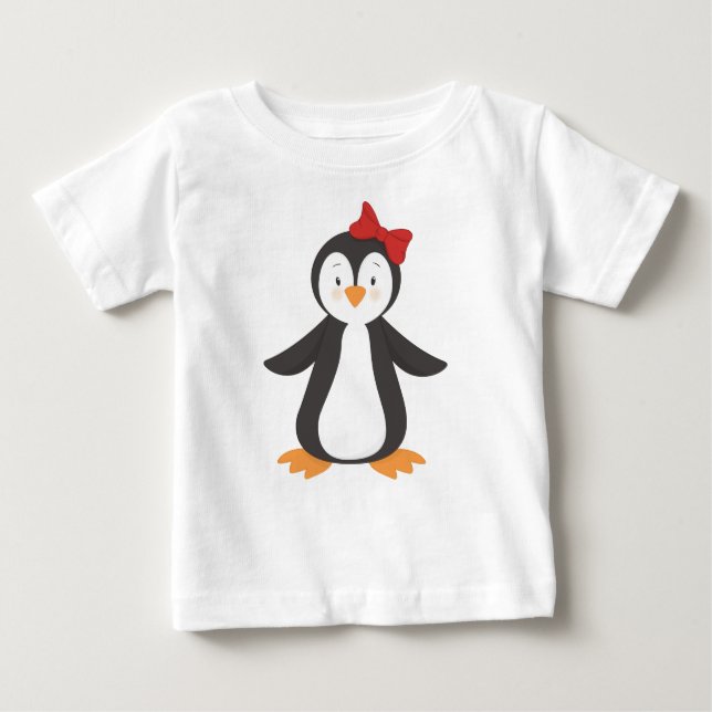 Camiseta Para Bebê Pinguim Gato, Pinguim Pequeno, Pinguim Com Arco (Frente)