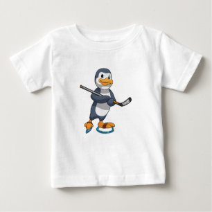 Camiseta Para Bebê Pinguim no hóquei no gelo com bastão de hóquei no