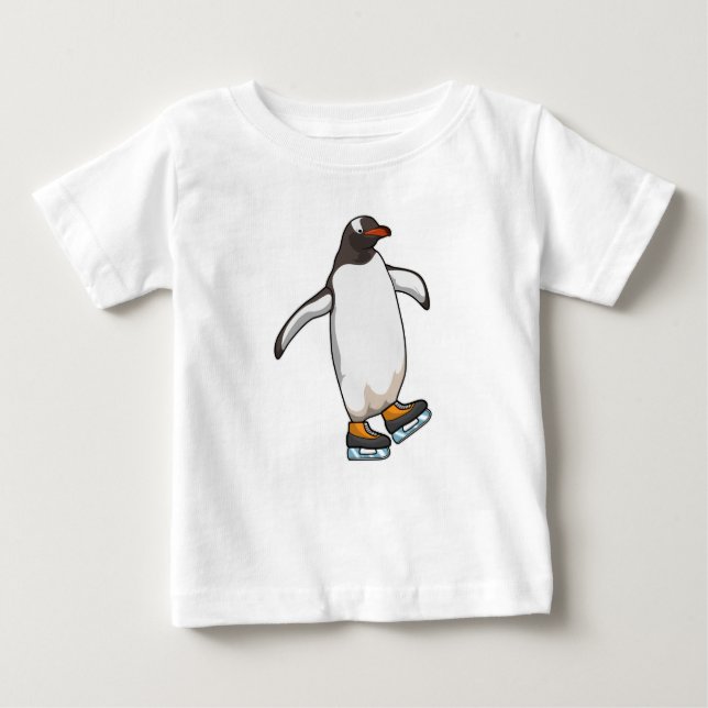 Camiseta Para Bebê Pinguim no patinagem de gelo com skates de gelo (Frente)
