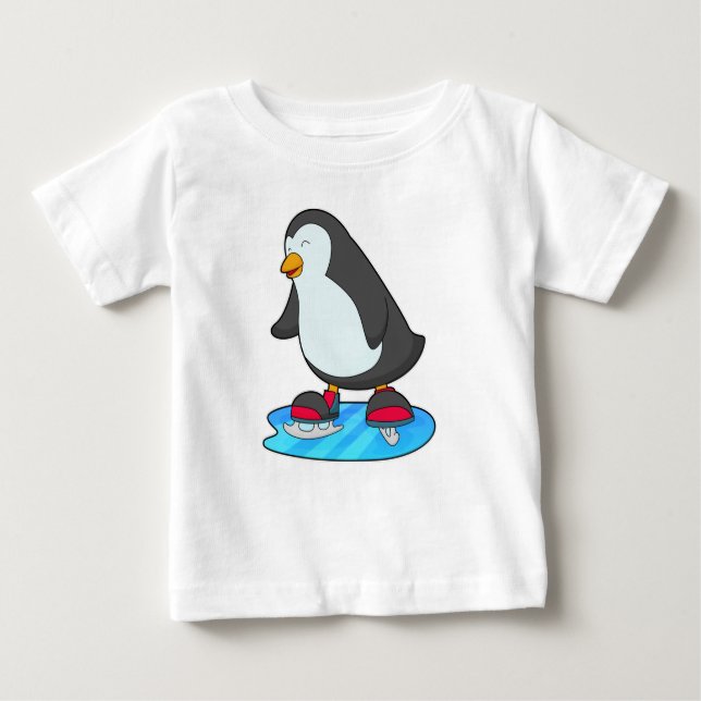 Camiseta Para Bebê Pinguim no patinagem de gelo com skates de gelo (Frente)