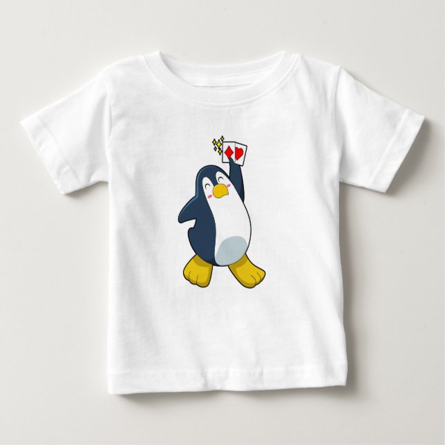 Camiseta Para Bebê Pinguim no Poker com cartões Poker (Frente)