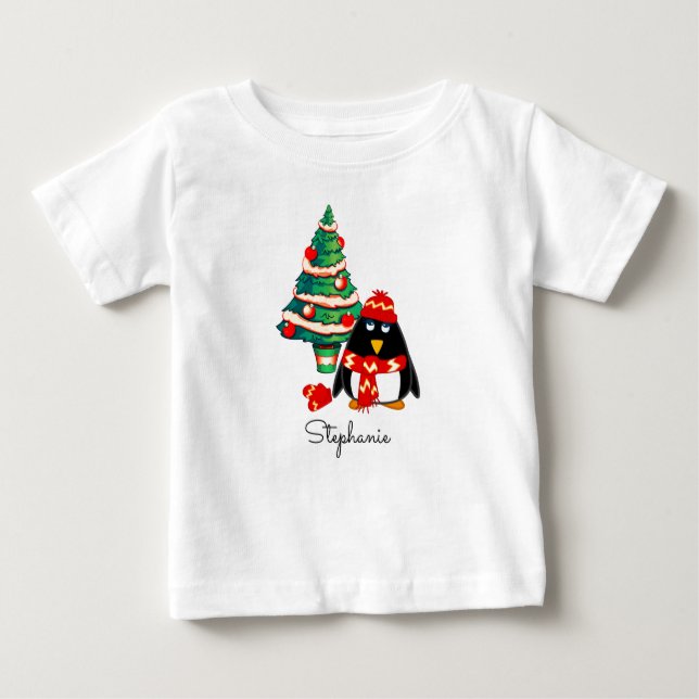 Camiseta Para Bebê Pinguim Pequeno e Bonito | Presente de Natal de No (Frente)