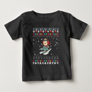 Camiseta Para Bebê Pinguim Pinguim de Esqui no Natal